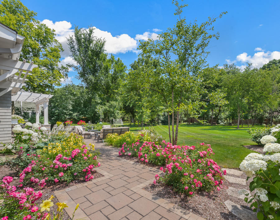 Backyard garden and landscape areas in a property in Illinois.