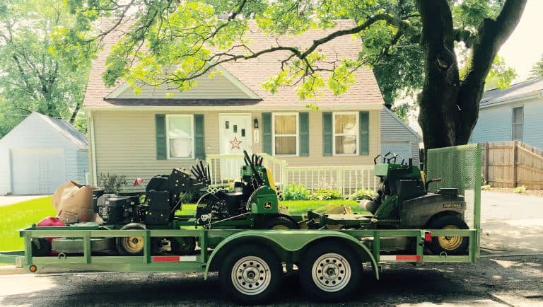 Lawn care equipment on trailer